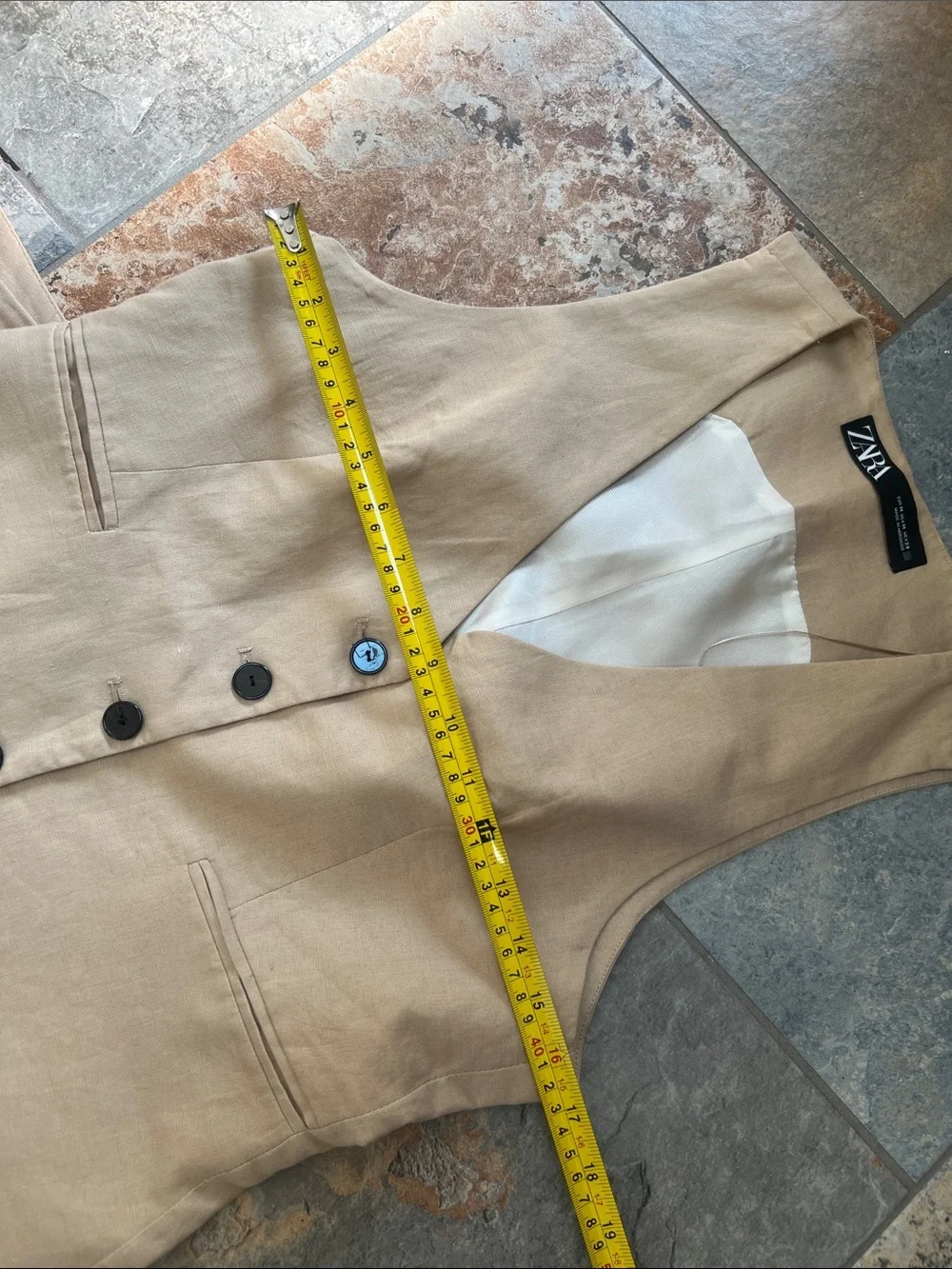 Zara Beige straight Leg vest linen blend two piece set
